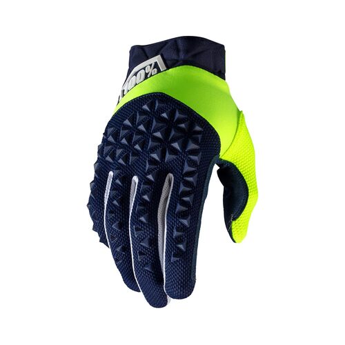 100% Airmatic Gloves Navy/Fluro Yellow