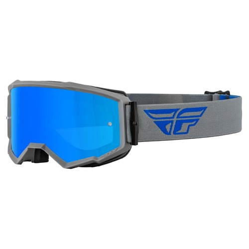 FLY Racing Zone Youth Goggles Grey/Blue w/Sky Blue Mirror/Smoke Lens