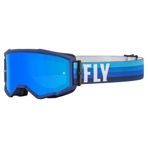 FLY Racing Zone Youth Goggles Black/Blue w/Sky Blue Mirror/Smoke Lens